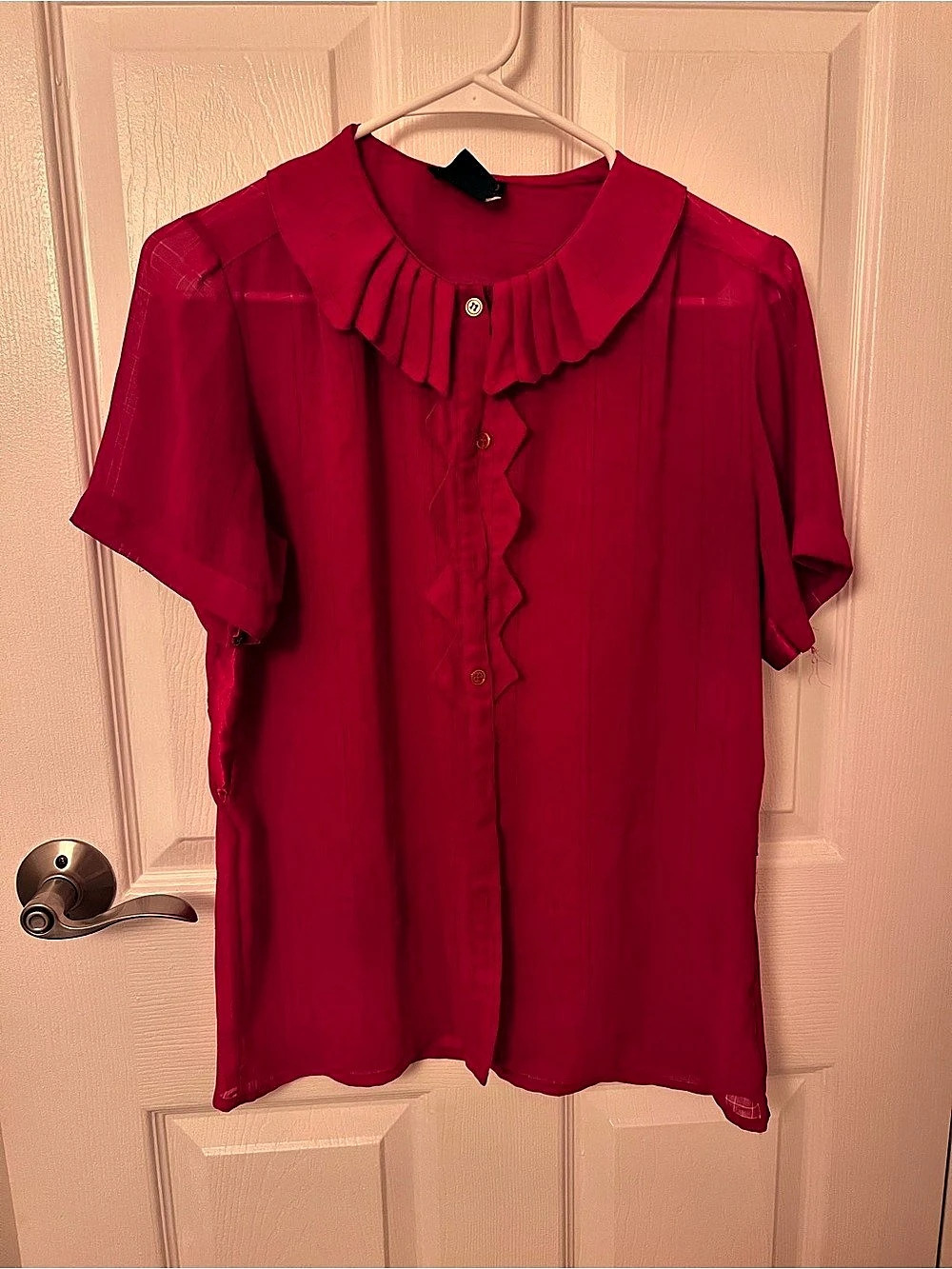 Canell Red Ruffle Collar Blouse